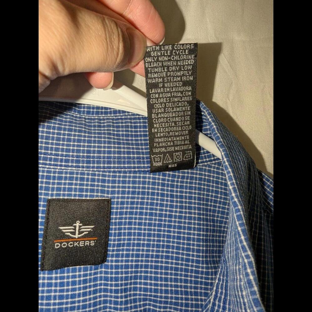 DOCKERS Mens Size XL Dress Shirt Long Sleeve Green Plaid Button Up/Blue - Picture 4 of 5